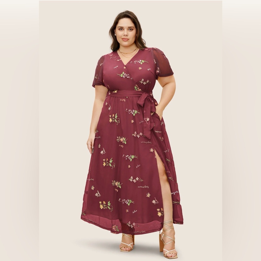 New Bloomchic Floral Mesh Burgundy Midi Dress size 22/24 ๐ธ๐บ LASTONE hall Bmb - Picture 2 of 8